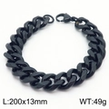 Matte black stainless steel Cuban link bracelet for men and women, 13mm width, 200mm length - 13mm Black