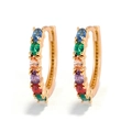 Golden hoop earrings with rainbow oval gemstones in a minimalist geometric design - Colorful Zirconia Hoop Earrings - Gold (EP2538)