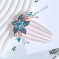 Elegant rose gold flower hair comb with blue and purple rhinestones on five-tooth fork - 5# Blue Flower