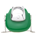Mini green knight bag with silver metal handle and chain strap for women - Green