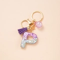Letter P keychain with purple gradient glitter, tassel and gold lobster clasp for bags - Letter P