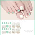 Détail de stickers pour ongles de pieds vert menthe pailleté avec support adhésif et modèle - Style Pailleté Or Blanc Vert Menthe (J23-04)