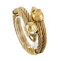 Gold skull steel cable bracelet with punk gothic style and twisted wire design - Gold