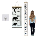 Canvas height growth chart with wood frame and black animal silhouettes for kids room - Black and White Giraffe
