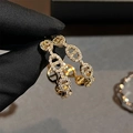 Gold plated oval chain link hoop earrings with sparkling pave zircon micro-inlays - Pig Nose Full Zirconia Design (232) / Gold
