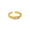 Minimalist gold S925 sterling silver open ring with hammered texture and rectangle zircon - Size 13 / Adjustable / 18K Gold