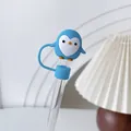 Blue penguin silicone straw cover for 10mm straws with a cute cartoon character design - Blue Penguin / 10mm-Individual Package