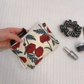 Mini cream cotton floral pouch with red poppy print for coins and lipstick storage - Red Rose