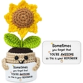 Handmade crochet sunflower doll in potted plant style with motivational reminder card - Sunflower without Border