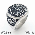 Vintage stainless steel Viking Vegvisir compass ring with rune engravings, 22mm width - US 11 / Viking Compass Rune Signet Style (KR1087871-MZOZ)