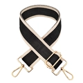 Black and gold 5cm wide replacement shoulder strap with geometric pattern and metal clips - Black with Cream White Edge