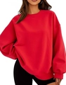 Women's casual loose-fit red long sleeve crewneck sweatshirt in a street style knit - Red