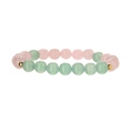 Natural rose quartz and green aventurine beaded bracelet with gold spacers on white background - Rose Quartz + Green Aventurine