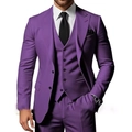 Detailed view of the tailored purple three-piece slim fit suit with textured fabric - Purple