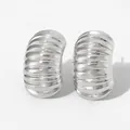 Silver metallic spiral textured earrings with modern curved design for women - Croissant Ribbed Style (PDE1956) / Silver