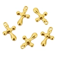 Detailansicht von fünf polierten goldenen Edelstahl-Kreuzanhängern mit glattem Spiegelglanz - Rundkopf Glattes Kreuz / Gold