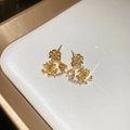 18k gold plated floral drop earrings featuring yellow and white crystals in hollow design - Stud Earrings (Silver Pin) - Yellow