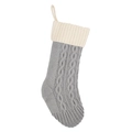 Calza natalizia in maglia intrecciata grigio e crema con asola per appendere - Calza in maglia patchwork grigia