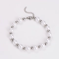 Detailed close-up of retro pearl and silver bead bracelet with adjustable lobster clasp closure - Silver Color Bracelet (8mm)