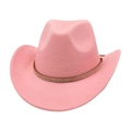 Detail of pink felt western cowboy hat with studded rhinestone leather band decoration - Pink