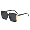 Square oversized black sunglasses with gold textured metal hinge detail and dark lenses - One Size / Black Frame Grey Lens
