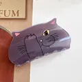 Cute dark purple acrylic cat hair claw clip with cartoon details for women's hairstyling - Purple Cat