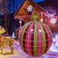 Inflatable Christmas ball with red and green plaid pattern for outdoor holiday decor - Large Red Plaid Stripes