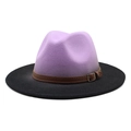Elegant wide brim felt fedora hat with purple and black gradient finish and leather belt - Lavender + Black