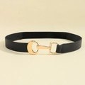 Detail of black elastic PU belt featuring a golden D-ring buckle on a textured background - Small / Black/Gold Clasp