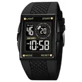 SKMEI black waterproof digital sports watch with dual time alarm and resin strap - Black & Gold
