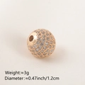 Copper rose gold bead with clear cubic zirconia stones for DIY jewelry making - 12MM White Zirconia Gold Plated