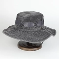 Detail of dark grey washed canvas sun hat featuring mesh vents and adjustable wind rope - Adjustable / Black