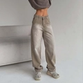 High-waisted straight-leg vintage denim jeans in a washed grey-brown minimalist aesthetic - S / Tan