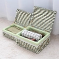 Green and white striped woven storage basket with fabric lining and glass lid - Small (29*23*13CM) / Green and White Striped