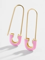 Pink enamel safety pin earrings in gold-plated alloy with stylish creative design - Gold Pink