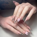 Uñas postizas stiletto largas con manicura francesa de leopardo y lazos 3D rosas - Estilo Leopardo Francés con Lazo (CJCY-549) / Tipo de Pegamento