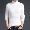 Detail of white slim fit turtleneck sweater with vertical striped knit texture for men - M / White