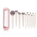 12-piece makeup brush set with fiber bristles and pink transparent storage bag - 12Pcs Tri-color Bristles Brush Set with Triangle Bag / Pink