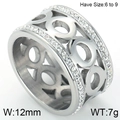 Polished silver infinity hollow ring with zircon stones, size 6-9, width 12mm - US 6 / Wide Double Row Zirconia (KR44324-K) / Silver