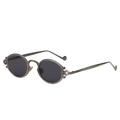 Steampunk sunglasses with gunmetal oval frame and vintage floral engraving details - Gunmetal Grey Polarized C17