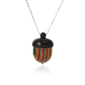 Pine cone shaped natural wood acorn pendant necklace with fine silver metal chain - Colorful Wood Grain Acorn