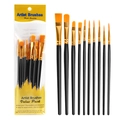 Set of 10 professional artist paint brushes with black handles and orange bristles - 10-Piece Set / Black