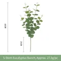 Detailed view of 60cm artificial eucalyptus branch with clear leaf texture and dimensions - 5-Prong Eucalyptus Bundle