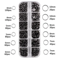 12-grid storage box with black metal jump rings in sizes 4mm to 10mm for DIY jewelry - Box 15 - Black Jump Rings Set
