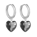 Macro detail of S925 silver hoop earrings with dark heart-shaped faceted crystal drops - 26-Silver Heart Black Stone
