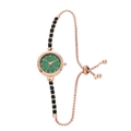 Elegant rose gold bracelet watch with green dial and adjustable rhinestone chain link - Rose Gold Green