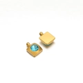 Golden square charm with round blue faceted gemstone and plain polished back - 6mm / Square Gold Blue