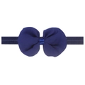 Detailed view of dark blue chiffon bow headband with elastic strap for newborns - Navy Blue