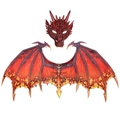 Red dragon costume set featuring a 3D textured mask and large fire pattern wings - New Flame Red Dragon Set