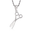 Hip-hop silver steel barber scissors pendant with twist chain in metallic finish - Steel Color Scissors Pendant (KP55370-BD)